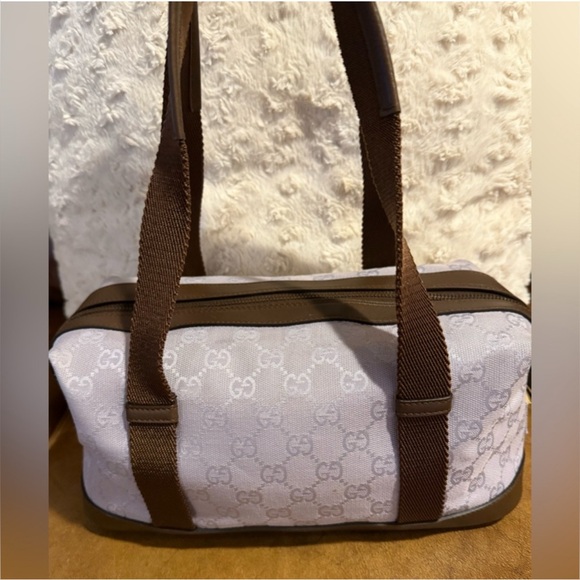Gucci GG Canvas Boston Bag in Lavender with Brown Handles and Leather Trim - Picture 2 of 12